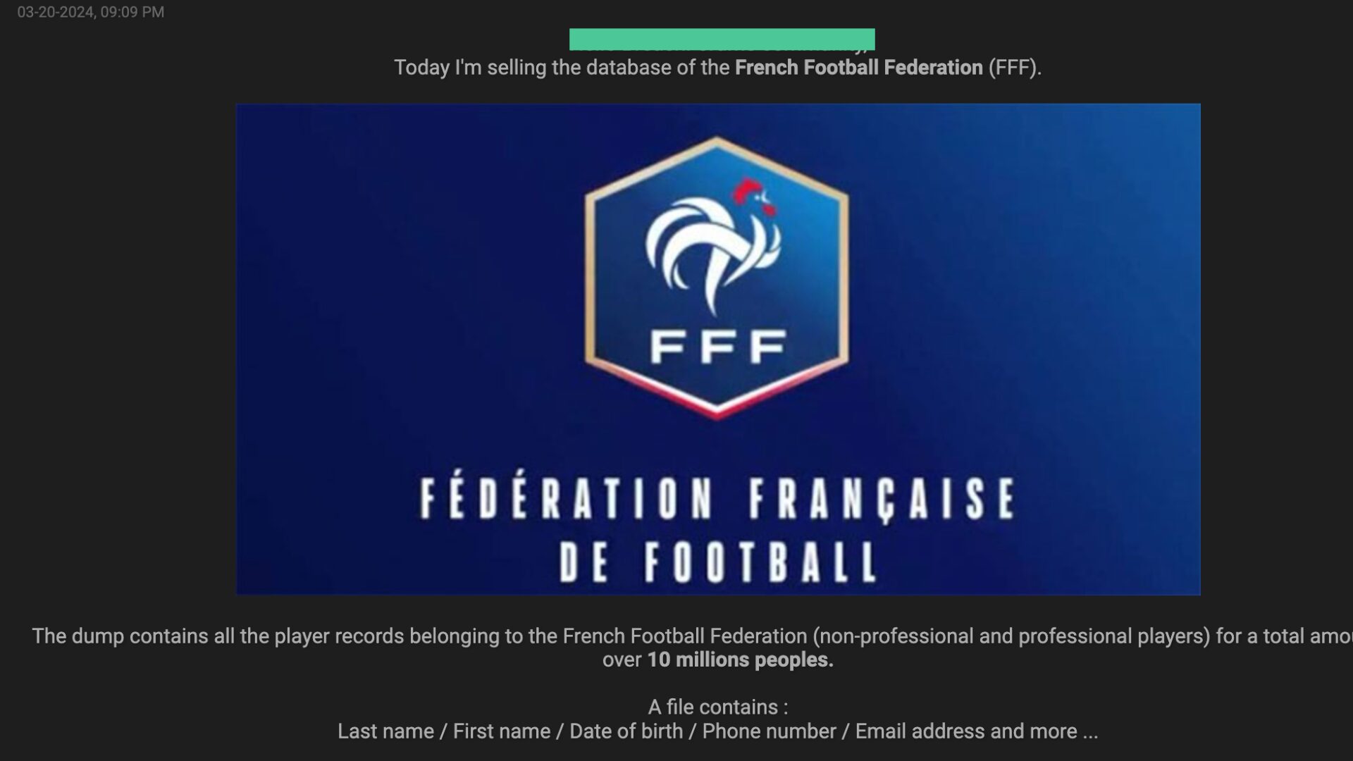 fédération football française fuite de données